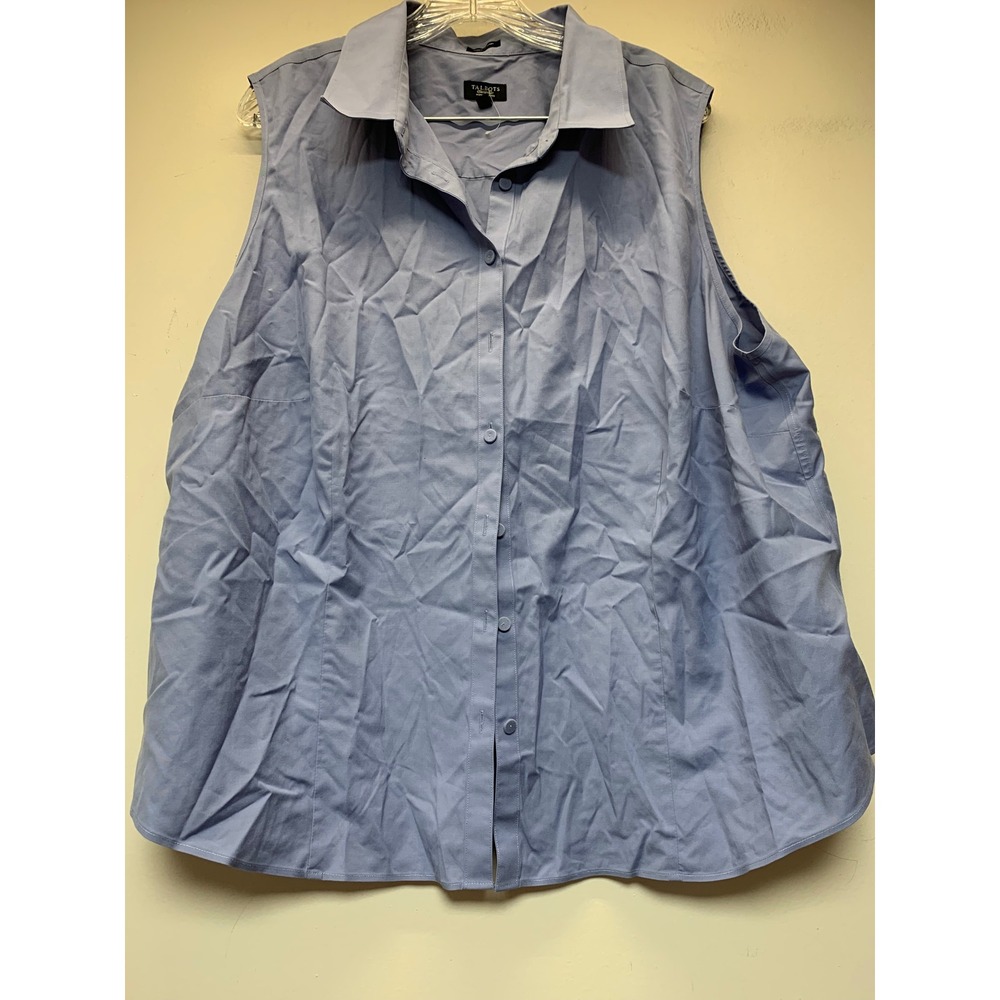 Talbots Sleeveless Button Down‎ Women 22WP Blue Excellent Wrinkle Resistant